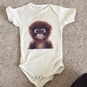 Adorable Cream Monkey Print Baby Onesie